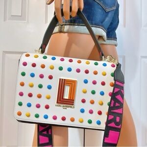 Karl Lagerfeld Paris Simone
Leather Crossbody Multi Color
Dots Purse Handbag NWT